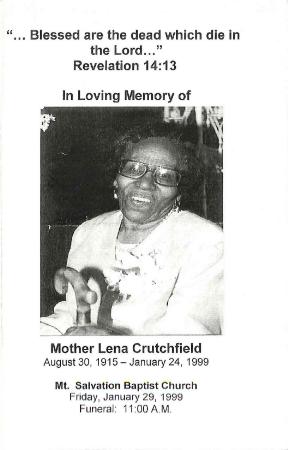 Funeral Program for Lena Crutchfield
