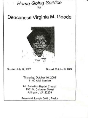 Funeral Program for Virginia Goode
