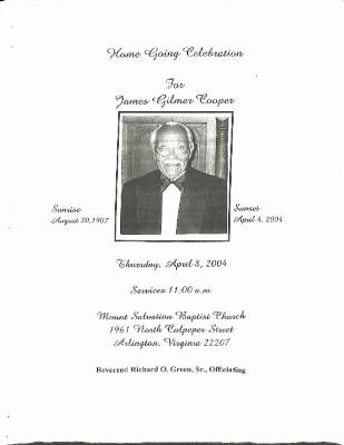 Funeral Program for James Cooper
