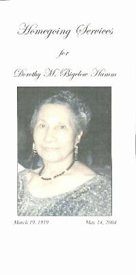 Funeral Program for Dorothy Hamm
