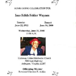 Funeral Program for Inez Waynes
