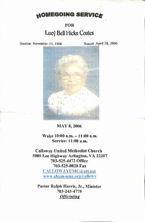 Funeral Program for Lucy Coates
