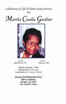 Funeral Program for Martha Gardner
