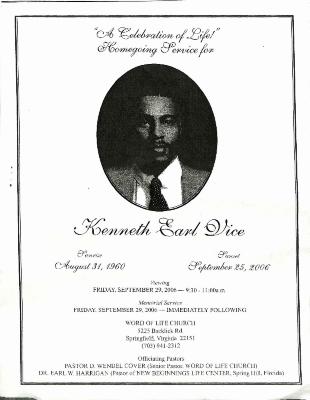Funeral Program for Kenny Vice
