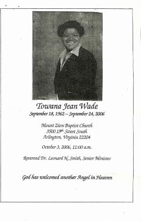 Funeral Program for Towana Wade
