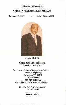 Funeral Program for Vernon Sherman

