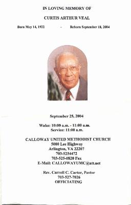 Funeral Program for Curtis Veal
