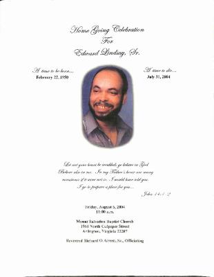 Funeral Program for Edward Lindsay, Sr.
