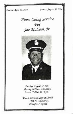 Funeral Program for Joe Malcom, Jr.
