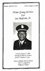 Funeral Program for Joe Malcom, Jr.
