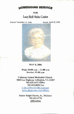 Funeral Program for Lucy Coates
