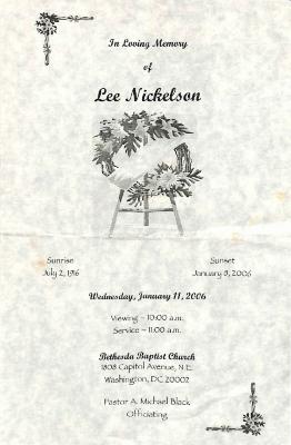 Funeral Program for Lee Nickelson
