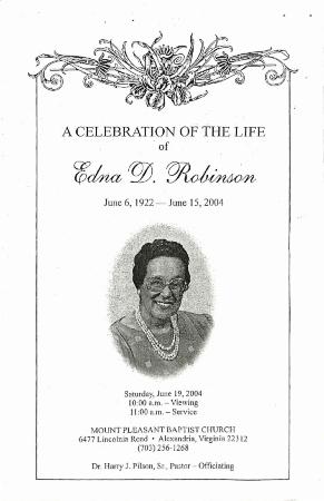 Funeral Program for Edna Robinson
