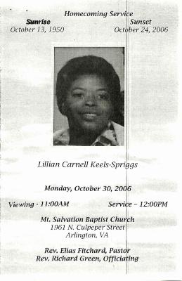 Funeral Program for Carnell Keels-Spriggs
