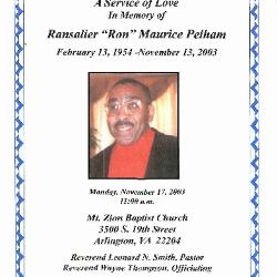 Funeral Program for Ron Pelham
