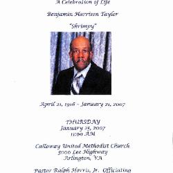 Funeral Program for Benjamin Taylor
