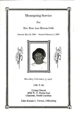 Funeral Program for Rose Cobb
