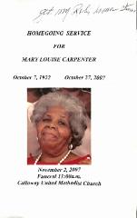 Funeral Program for Mary Carpenter

