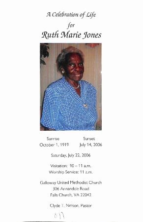 Funeral Program for Ruth Jones
