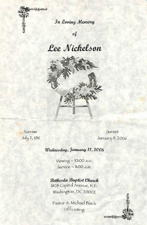 Funeral Program for Lee Nickelson
