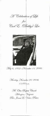 Funeral Program for Bubby Lee
