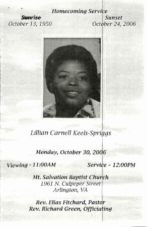 Funeral Program for Carnell Keels-Spriggs
