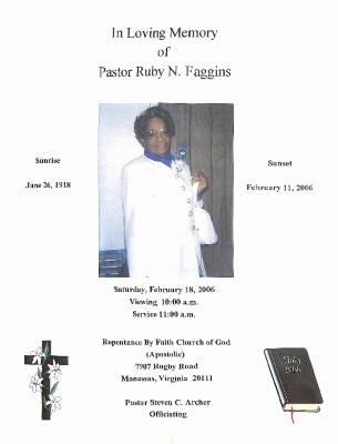 Funeral Program for Ruby Faggins
