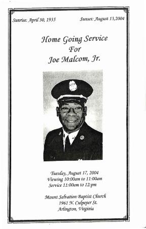 Funeral Program for Joe Malcom, Jr.
