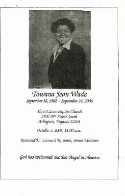 Funeral Program for Towana Wade
