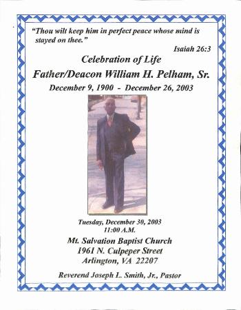 Funeral Program for William Pelham, Sr.

