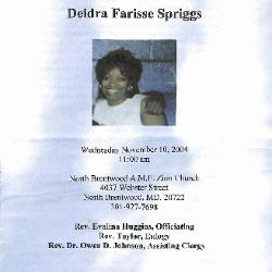 Funeral Program for Deidra Spriggs
