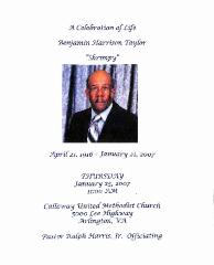 Funeral Program for Benjamin Taylor
