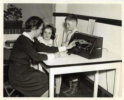 Children receiving hearing test, 1941.