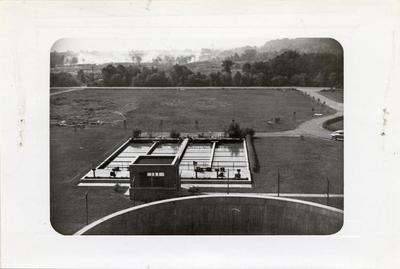 Sewage treatment plant primary settling tanks, 1942