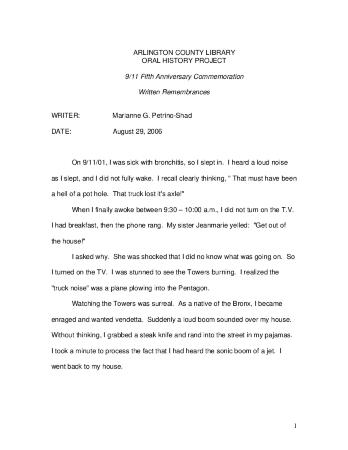 Marianne Petrino-Shad Written Remembrance