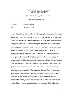 Jennifer Meyers on the Fifth Anniversary of 9/11