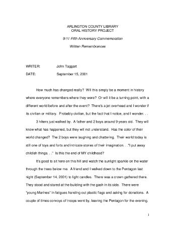 John Taggart Written Remembrance